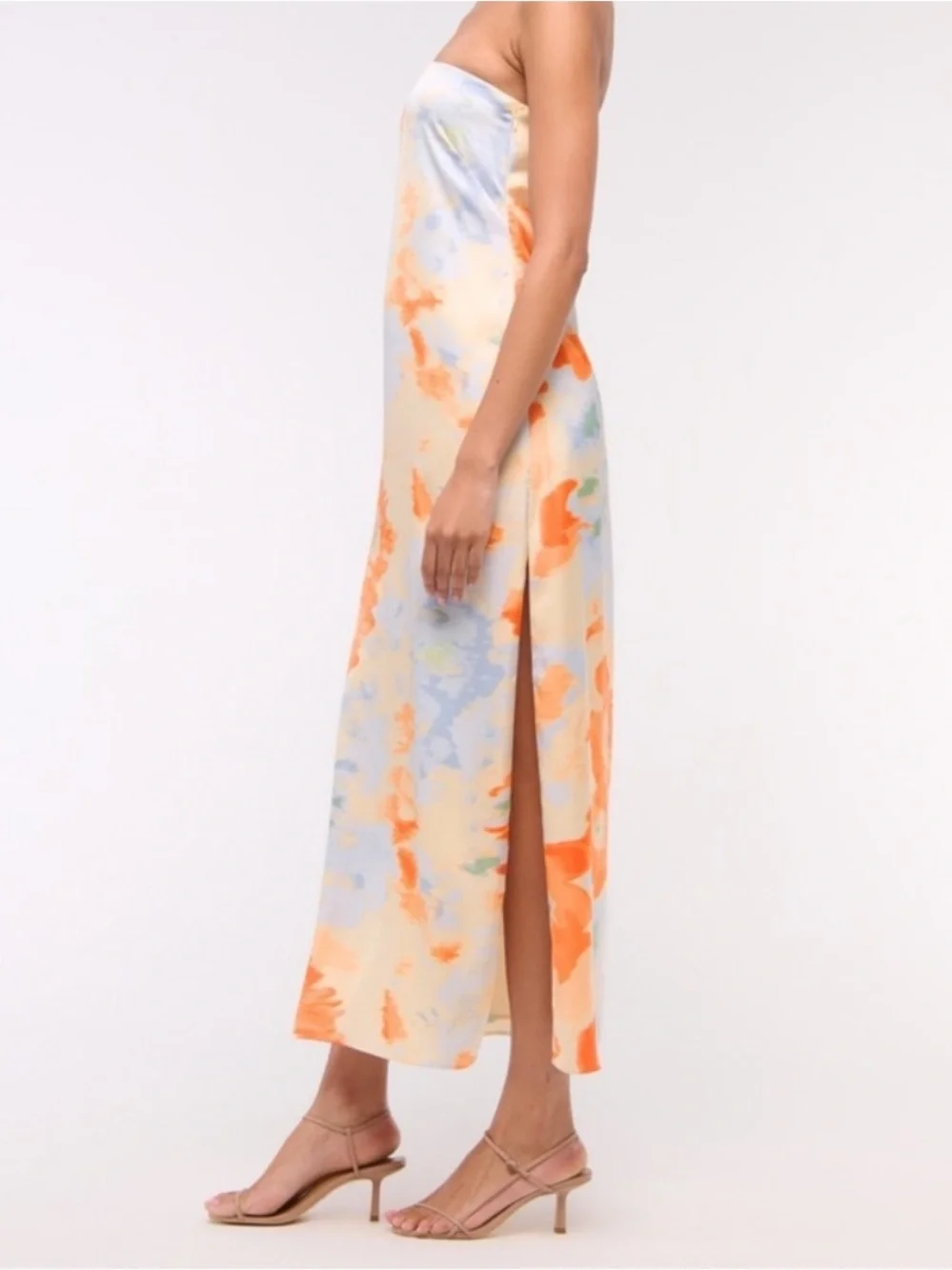 The Abercrombie & Fitch Julia Strapless Slip Maxi Dress in Orange, Blue, Cream